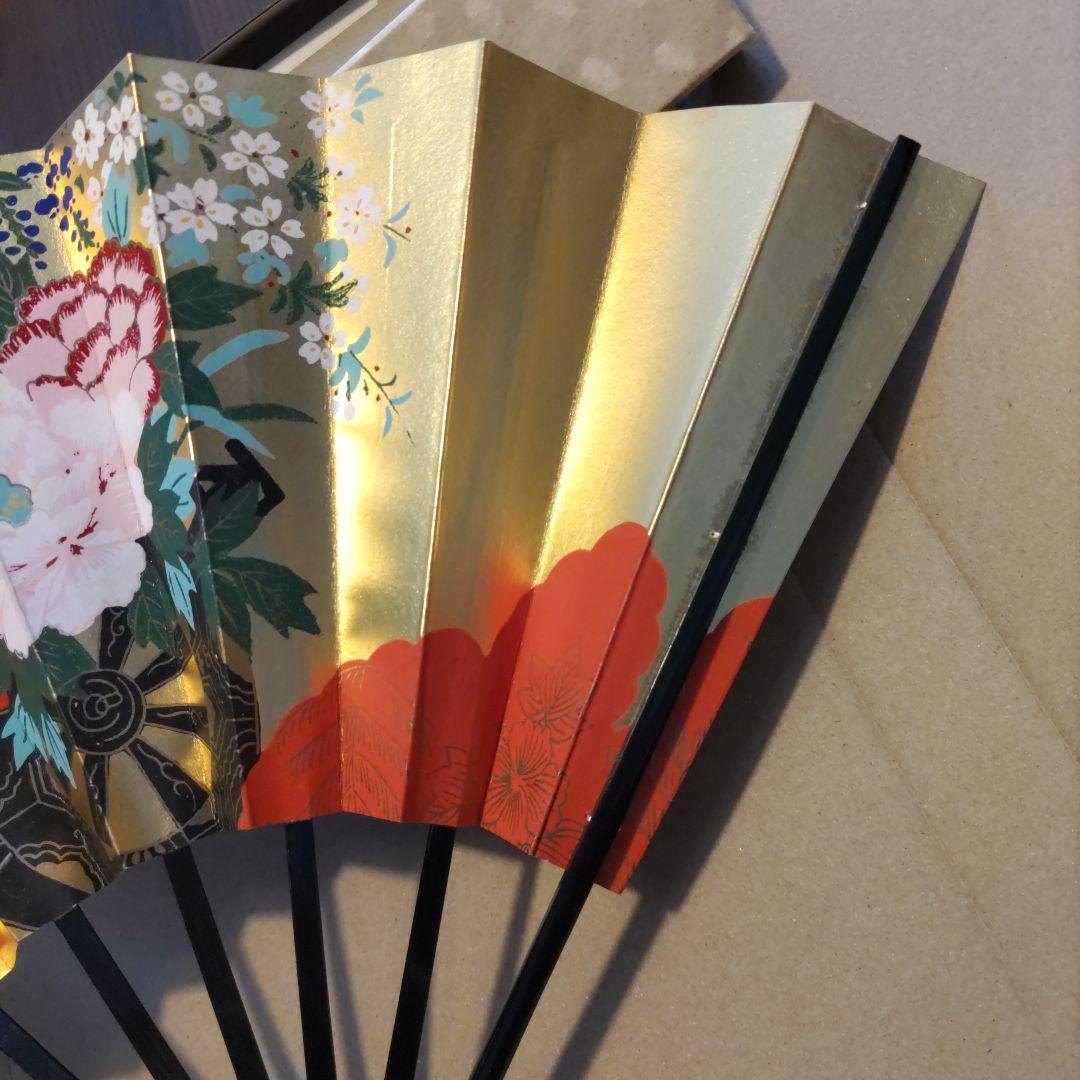 舞扇子 2本セット 金銀　花柄・紅葉柄