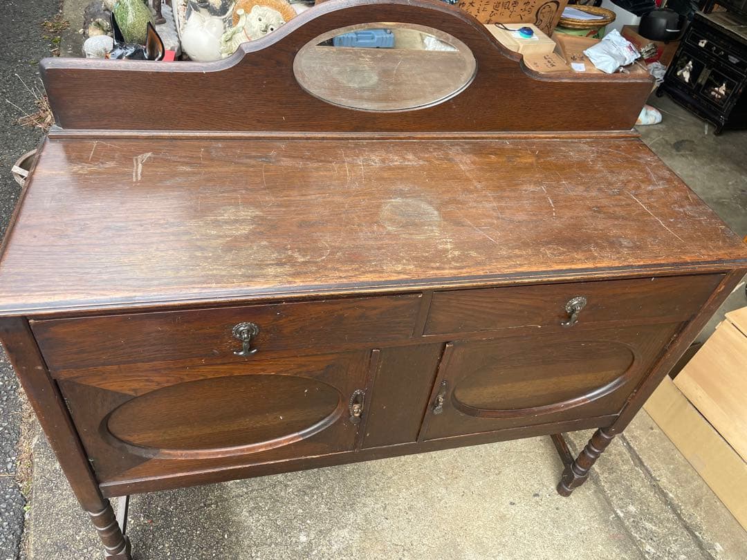 イギリス製 19世紀 アンティーク家具 ミラー付きキャビネット 店舗什器