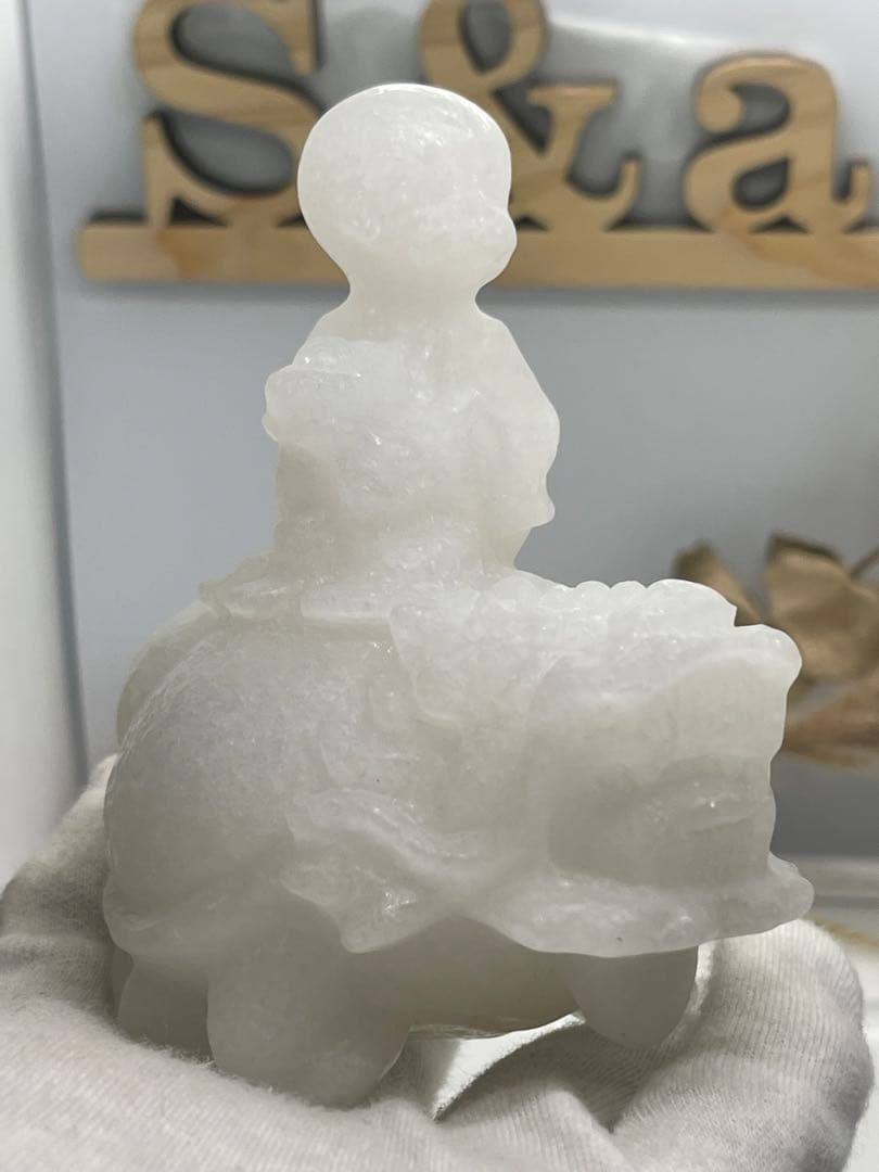 ポンポン様9【1790】 元宝持ち猿乗せ龍亀 アラバスター