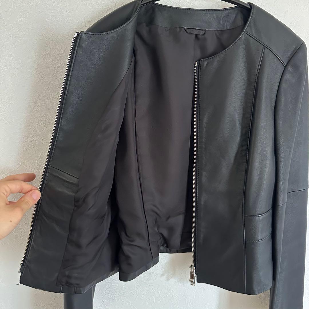美品　ANAYI アナイ ノーカラーシープレザージャケット 黒 M