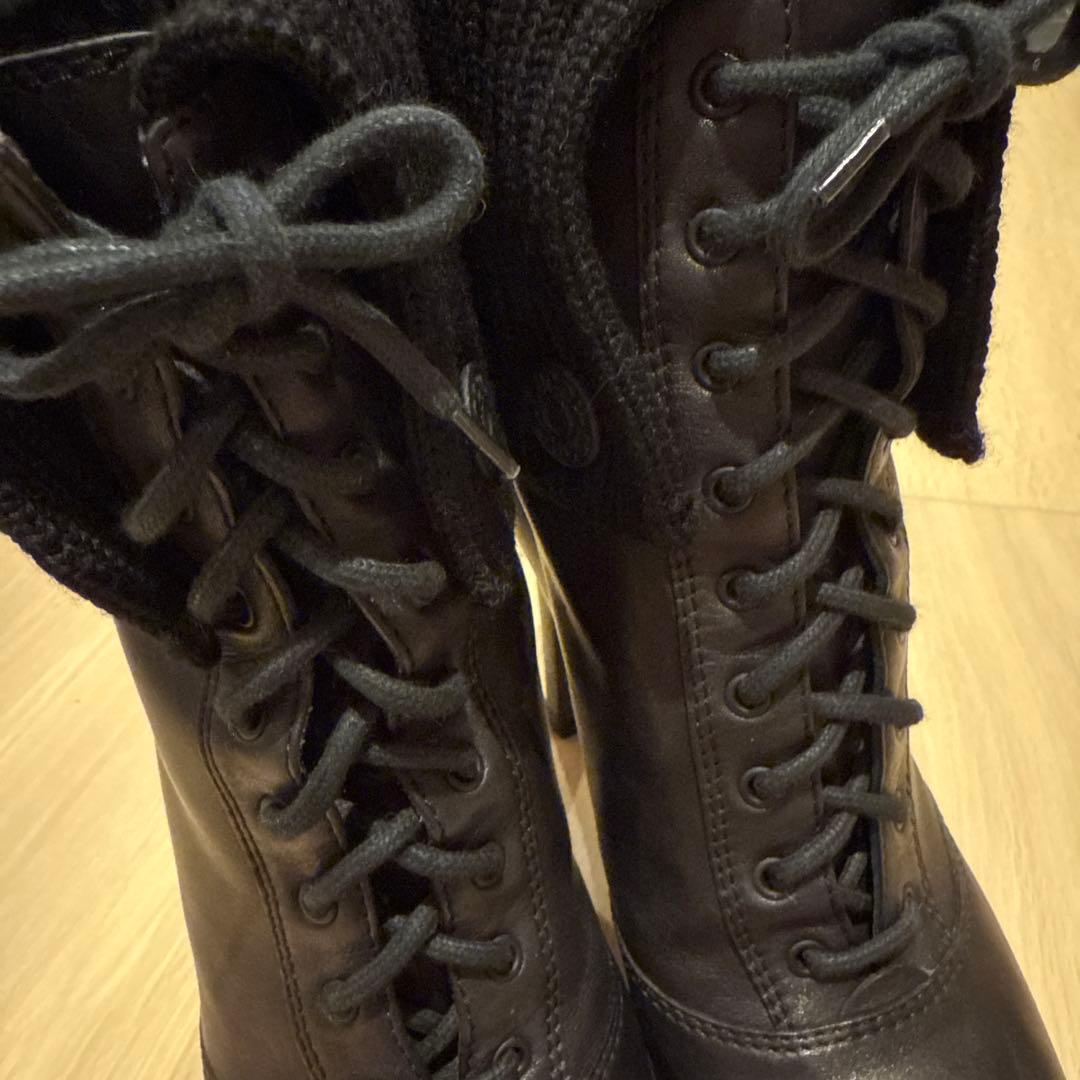 GUCCI レディース　ショートブーツ　レザー&ニット　ブラック　36.5