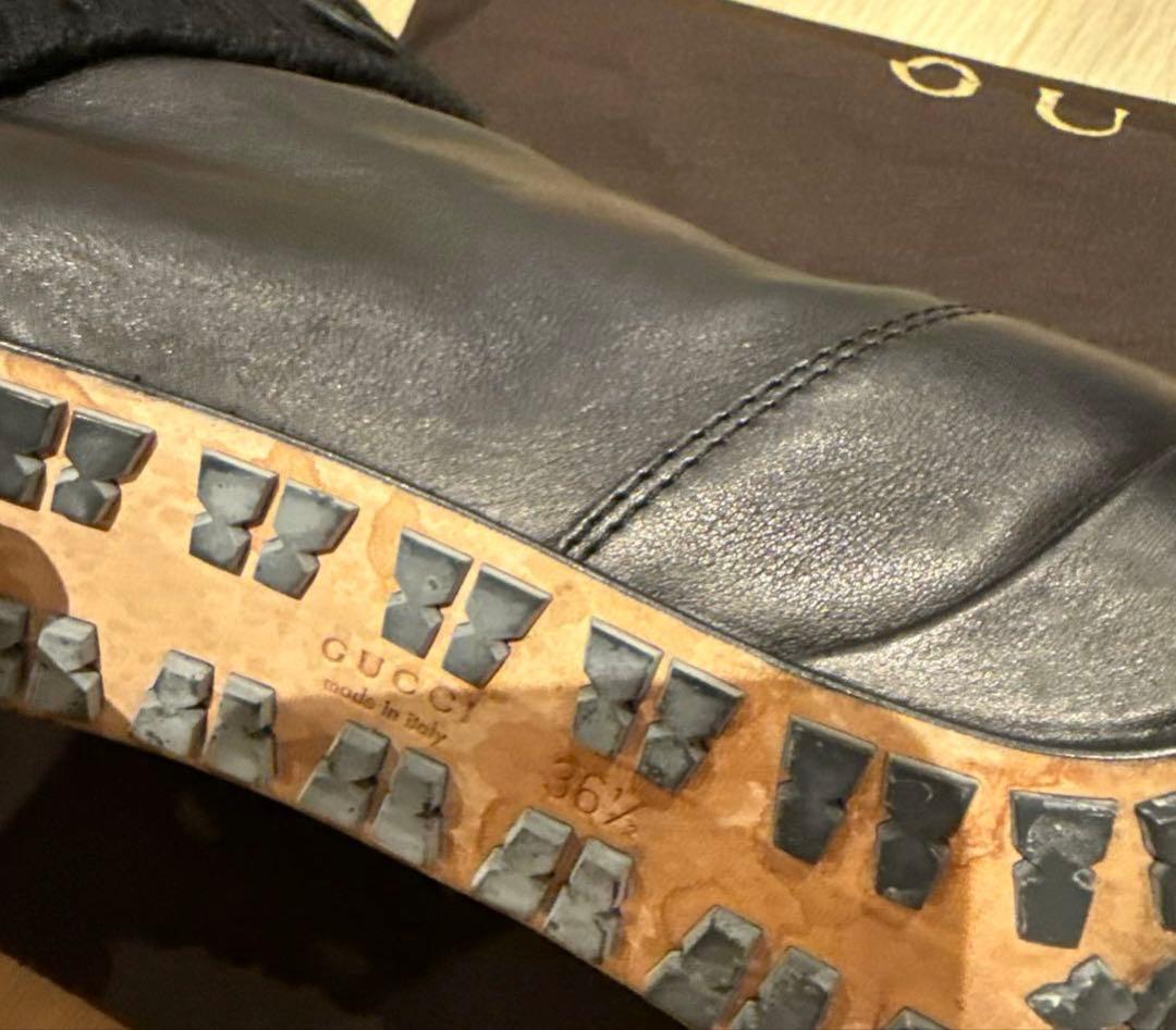 GUCCI レディース　ショートブーツ　レザー&ニット　ブラック　36.5