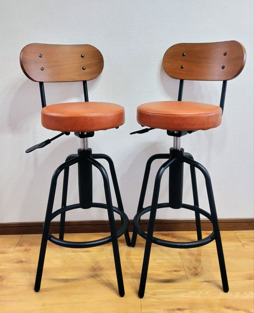 週末セール！限定カラー昇降式カウンターチェアタムチェア2脚セットキャメルブラウン