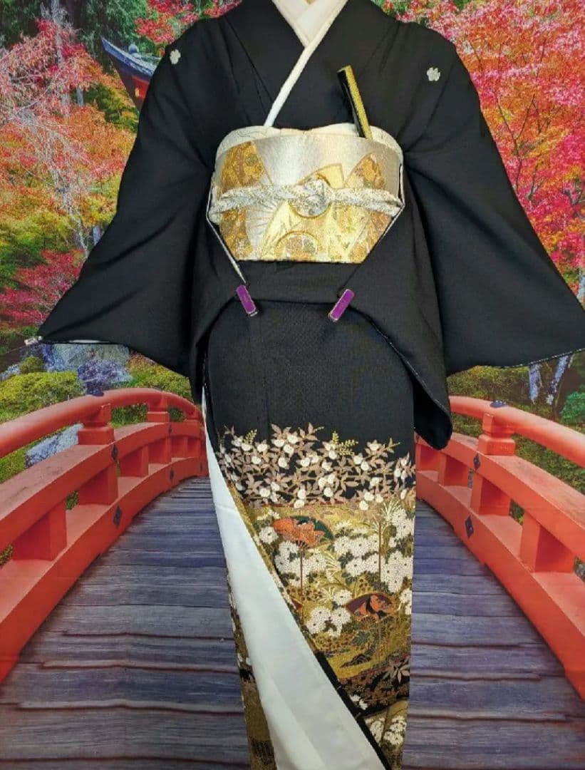 NO470 売約済み　正絹黒留袖　躾付き 　裄丈70cm　正絹長襦袢 セット