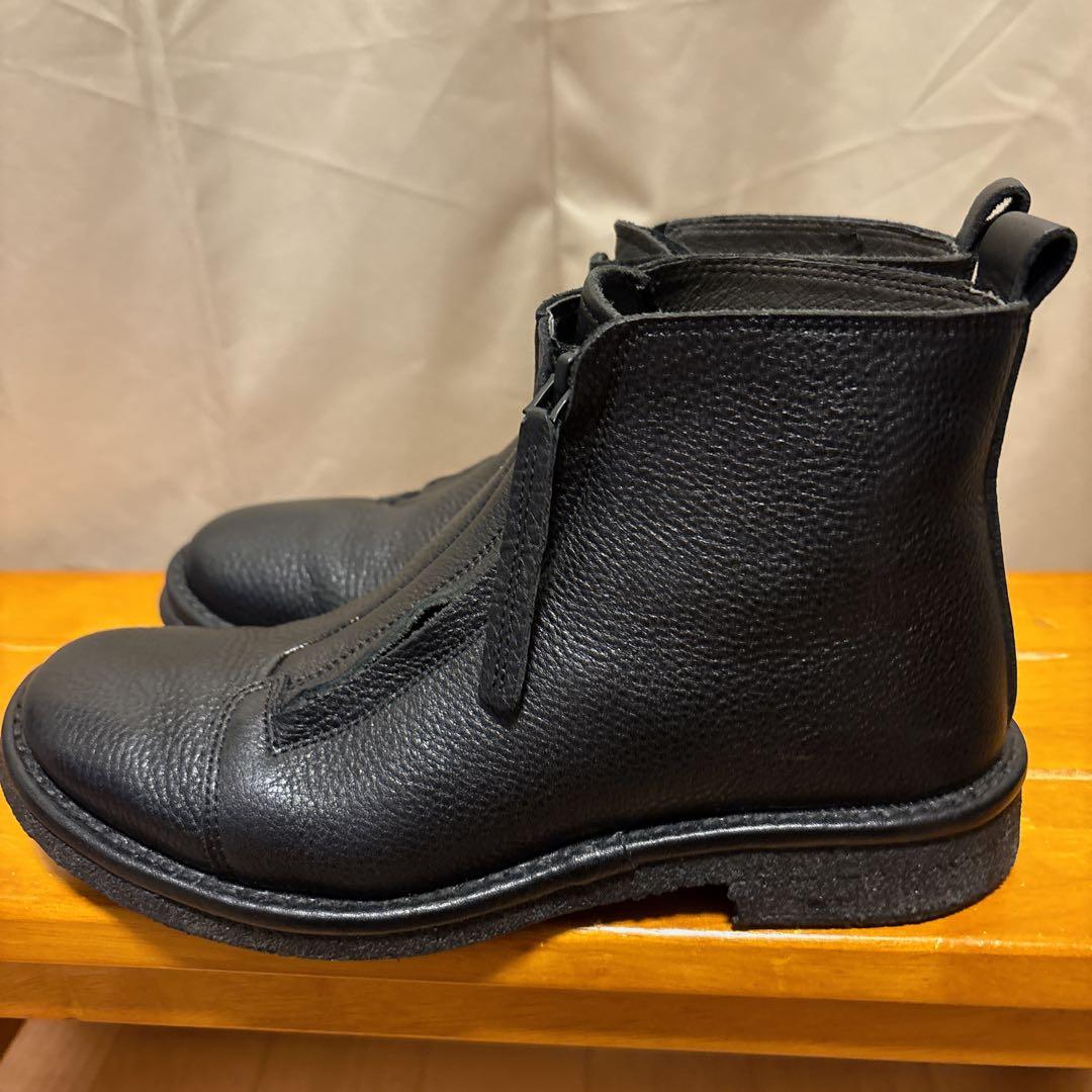 SAYA 23cm 本革 レザー ショートブーツ 黒 サイドジップ 日本製