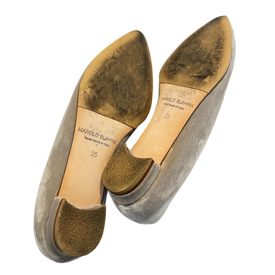 【美品】MANOLO BLAHNIK ハンギシ 35 グレー フラットシューズ