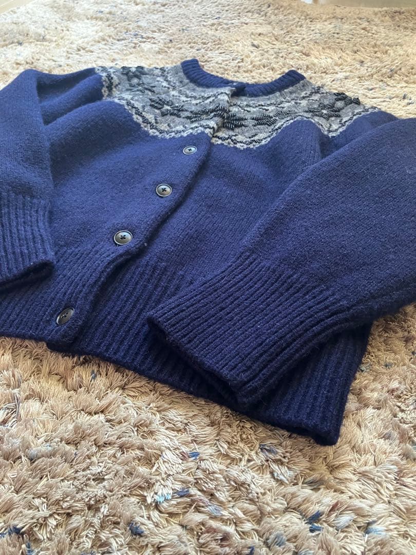 Curensologyビーズキュウシンジャガードニットカーディガン