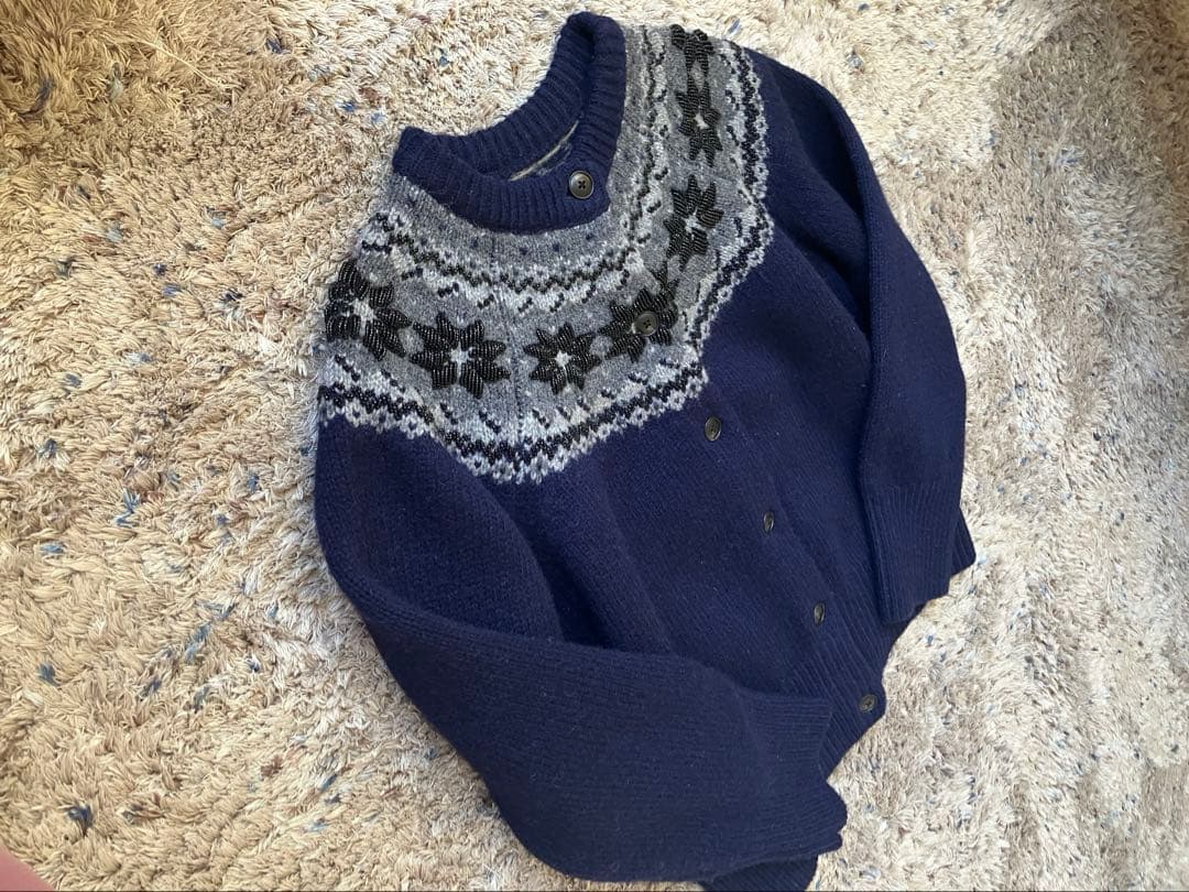 Curensologyビーズキュウシンジャガードニットカーディガン