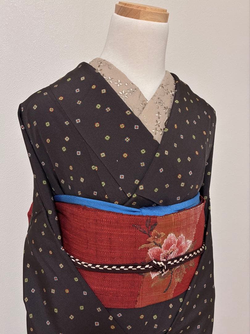 名古屋帯　渡文　花模様　真綿紬　八寸　正絹