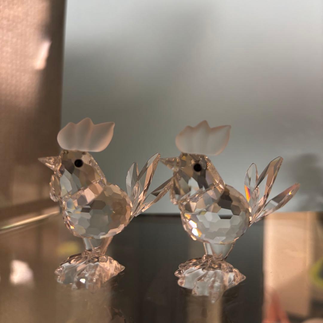 スワロフスキー　クリスタル ニワトリの置物 2個セット