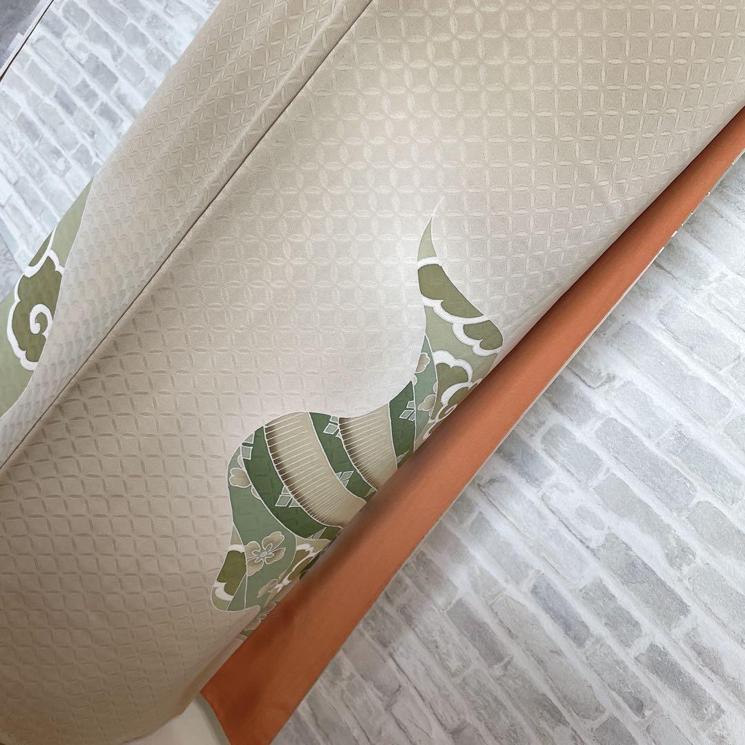 訪問着　フルセット　熨斗　そよ風　手刺繍　地紋　七宝　着物　I8