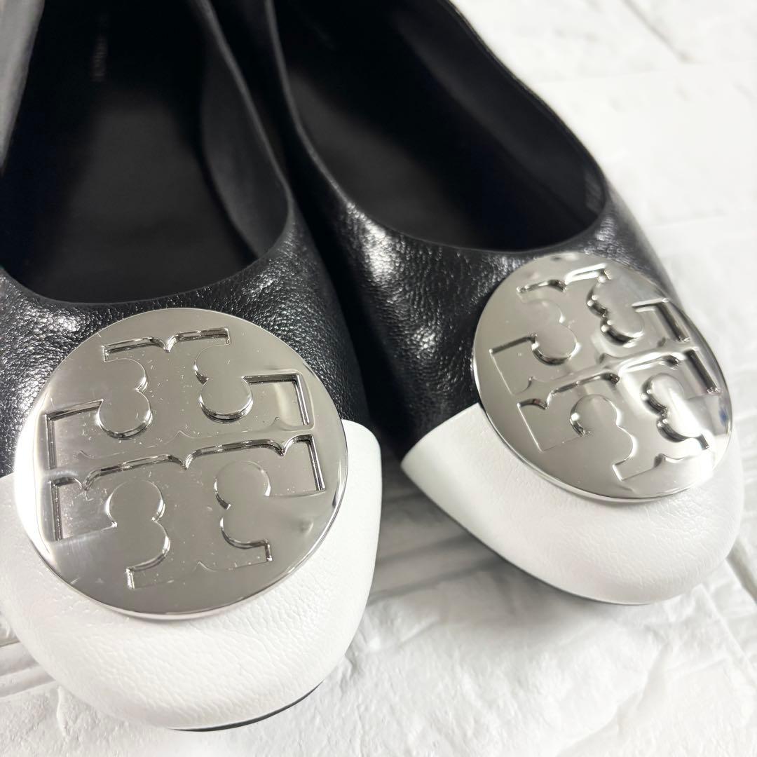 【極美品】トリーバーチ　クレア キャップトゥ バレエ　24.5 ツートンカラー