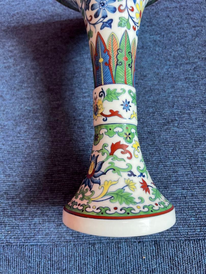 1124 中国　骨董　大明永楽年製　彩色花草文　花瓶　工芸品　時代物