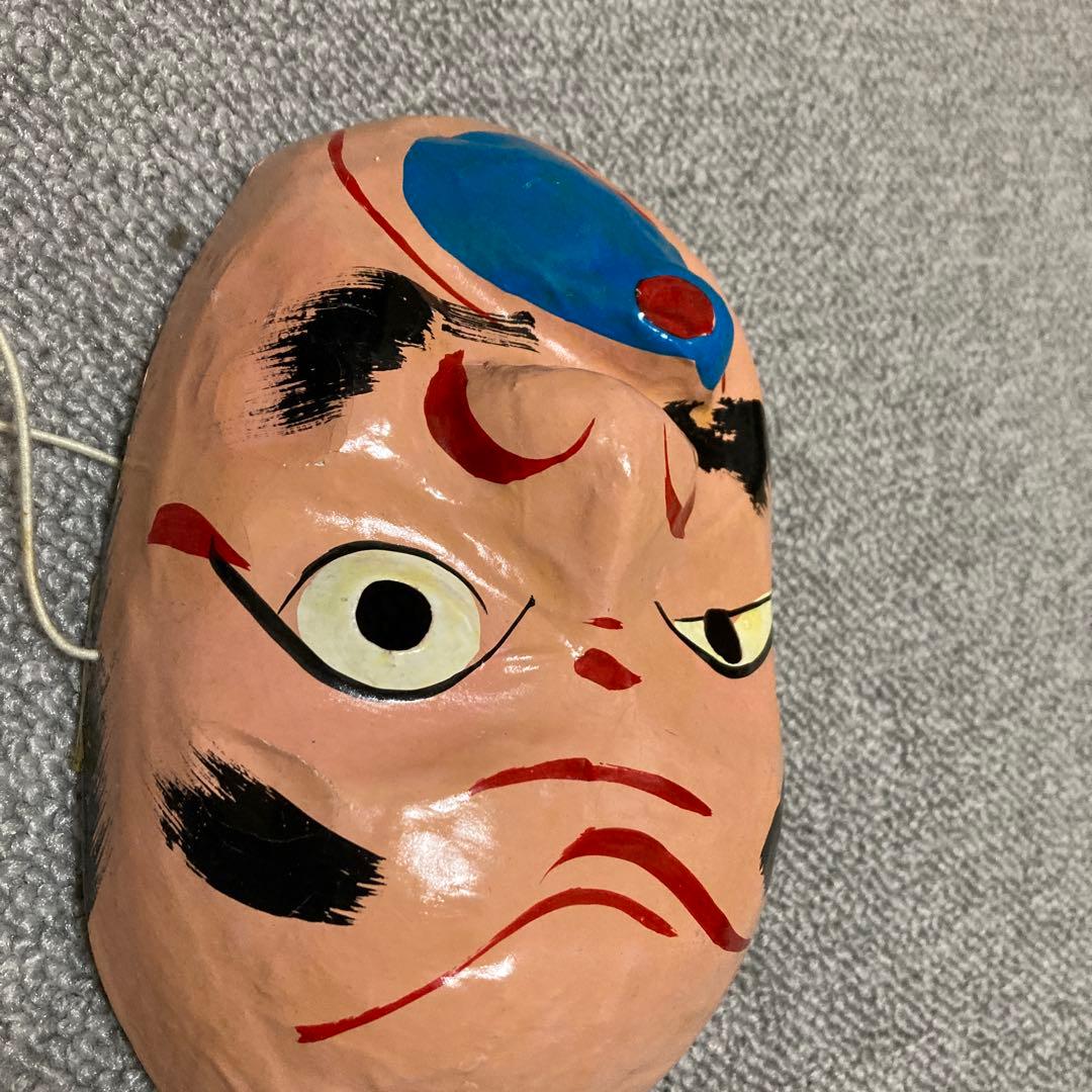 明治期 張り子 ひょっとこ面 滑稽面 民俗仮面 火吹き男 骨董品 アンティーク