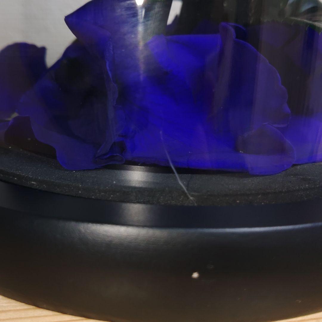 プリザーブドフラワー　ガラスドーム　 ローズメリア 3輪　ブルー　青