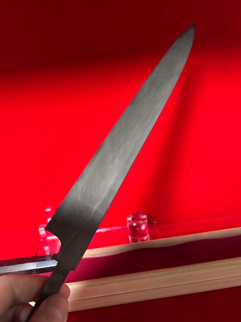 01579 包丁　柳刃　保勝　本焼　青1鋼　刃文綺麗　星空飛ぶ紋有り　未使用品