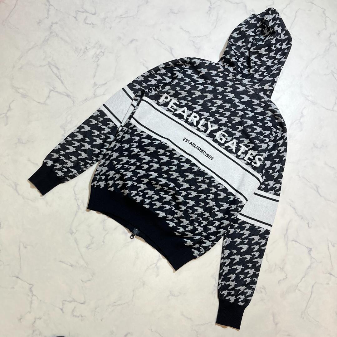 美品★パーリーゲイツ 千鳥格子柄 ニットジップアップブルゾン 白×黒 1
