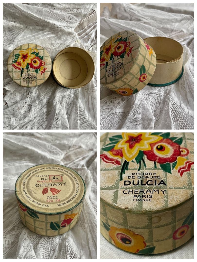 ◆フランスアンティーク｜メイク道具6点、ヘアブラシ、リモージュ、手鏡、イヤリング