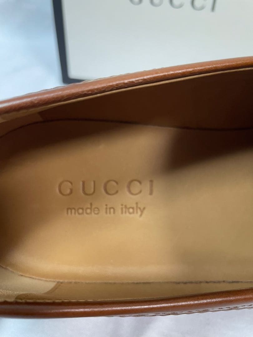 2D110 GUCCI グッチ レザーローファー ライトブラウン 26.0cm