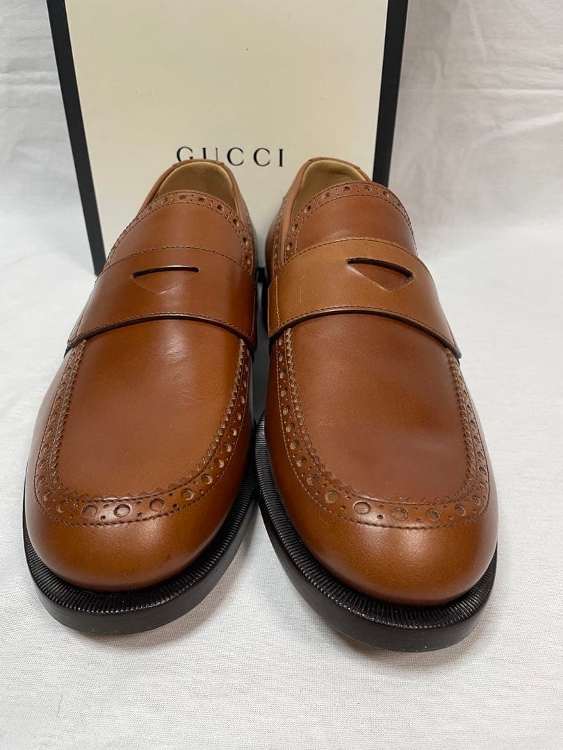 2D110 GUCCI グッチ レザーローファー ライトブラウン 26.0cm