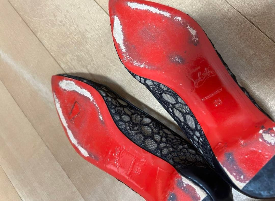 クリスチャンルブタン 黒レースフラットシューズ　35サイズ22cm相当