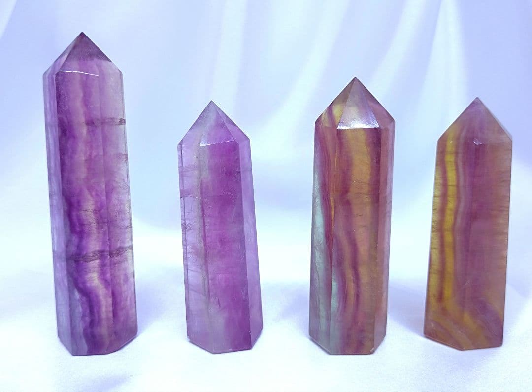 キャンディ フローライト　ポイント　お買い得 4本 セット　六角柱　ストライプ