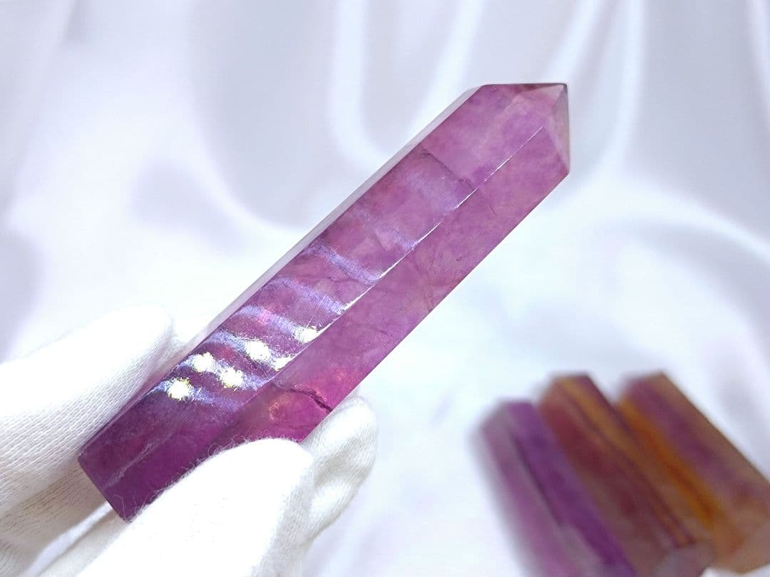 キャンディ フローライト　ポイント　お買い得 4本 セット　六角柱　ストライプ