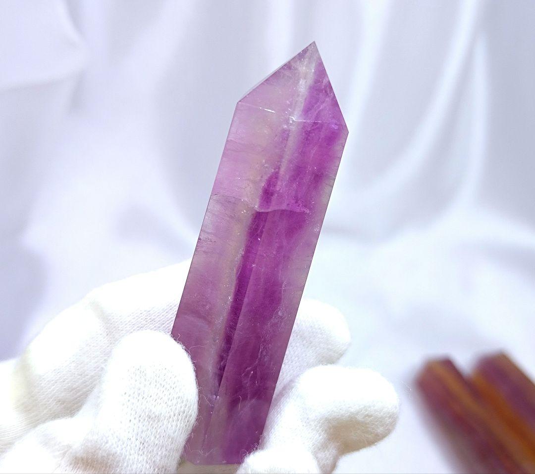 キャンディ フローライト　ポイント　お買い得 4本 セット　六角柱　ストライプ