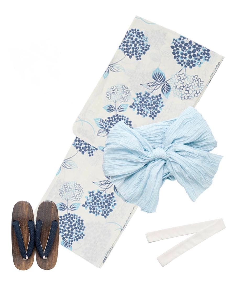 Dita浴衣　紫陽花柄　4点セット（ゆかた・しわへこ帯・下駄・腰ひも）バラ売り可