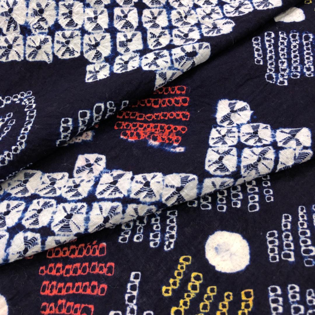 ☆ 夏着物 浴衣 有松鳴海本絞り 椿の花模様 紺藍色 K-5180