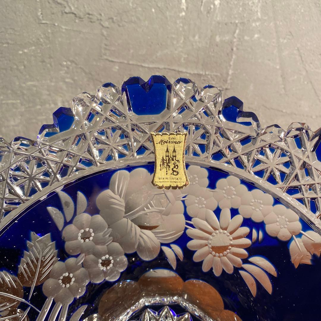 マイセンクリスタル Meissen 切子硝子 ボウル 深皿 色被せ 美品