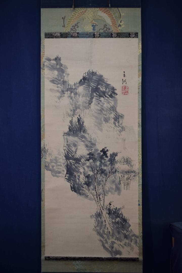 【真作】春木南湖/山水人物図/山水幽居図/掛軸☆宝船☆Y-590　JM