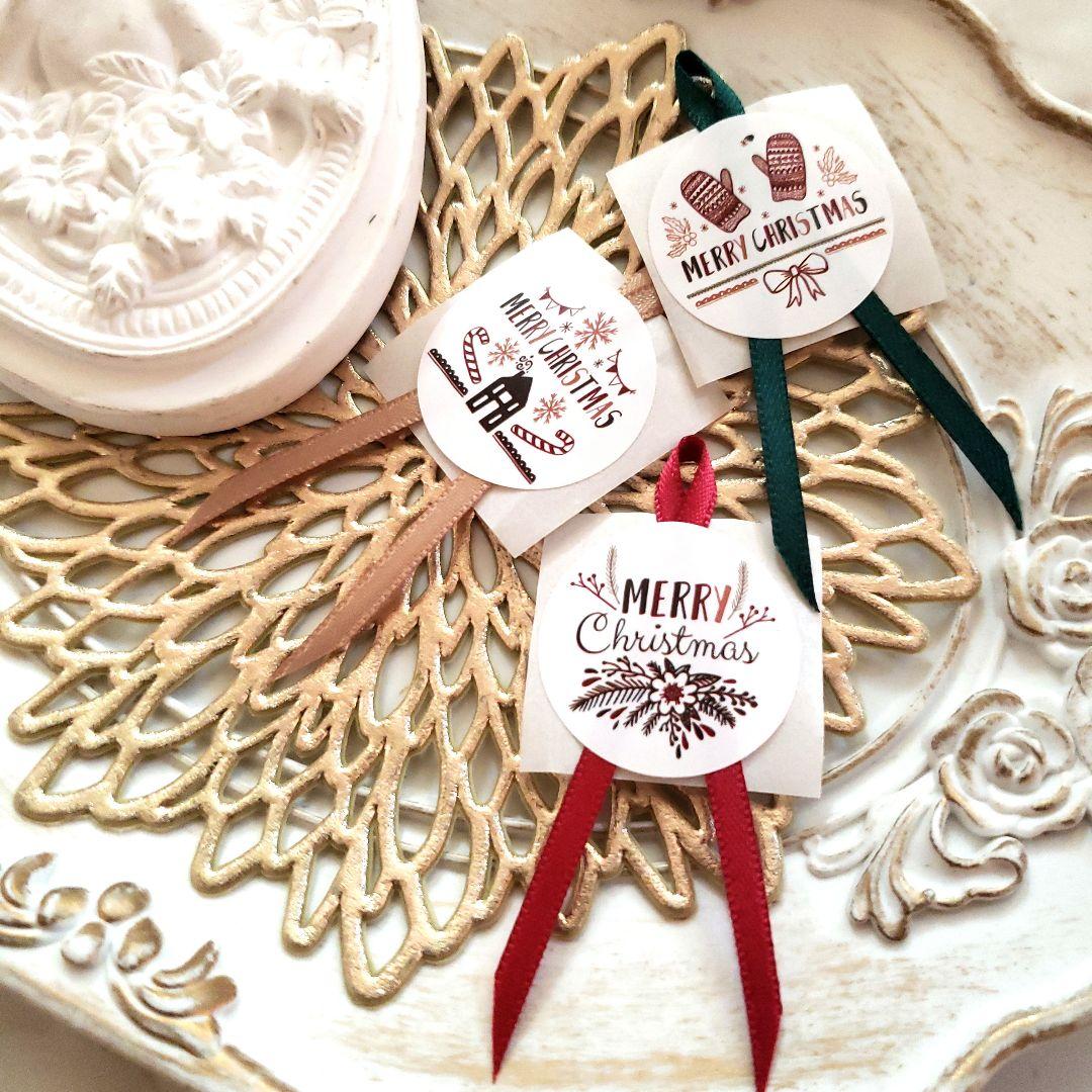 No.119　リボン付きサンキューシール　クリスマス　リボンシール　ギフトシール