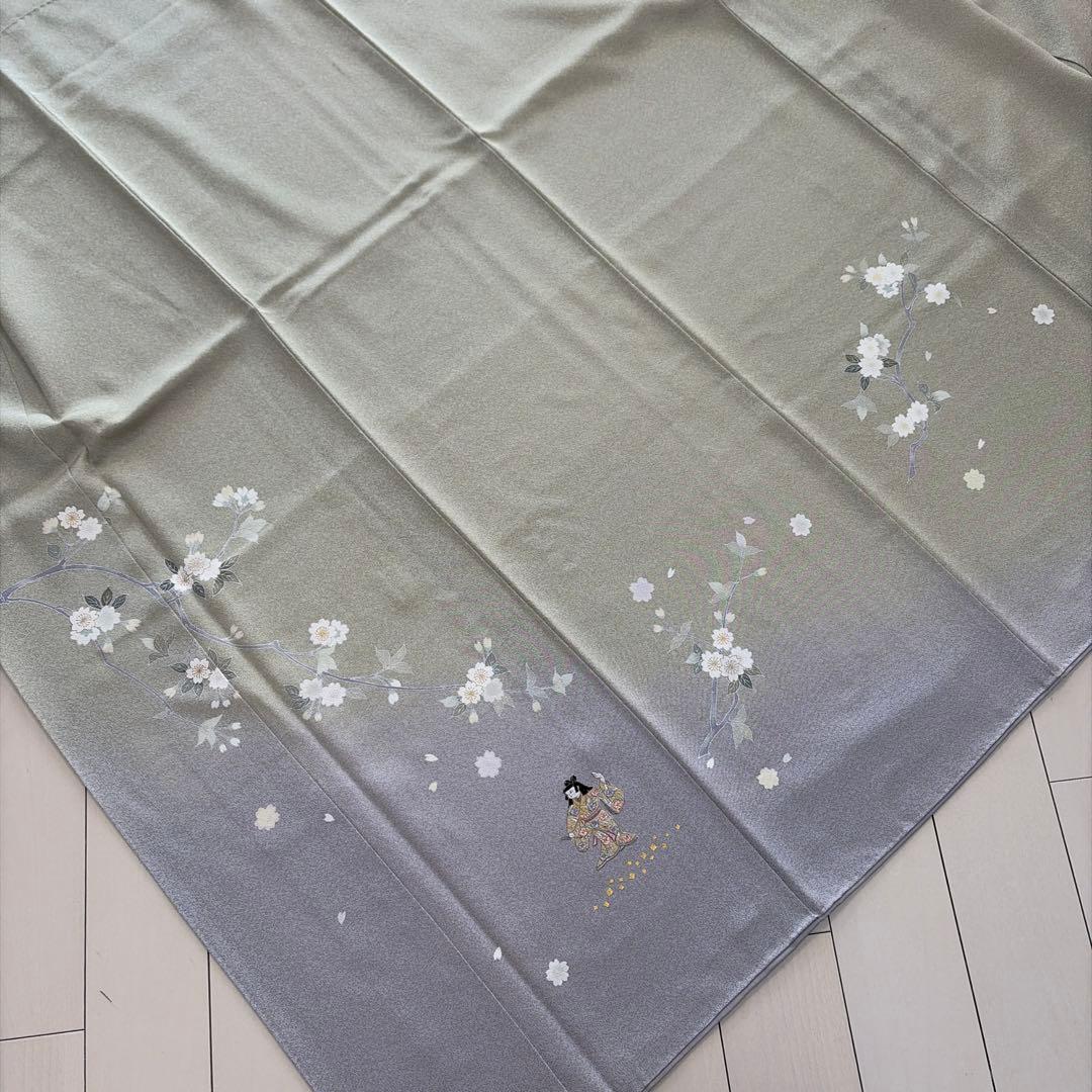 u*位様 ■E5809■未使用品■正絹■若芽色　加賀友禅　刺繍　袷　訪問着■丈1