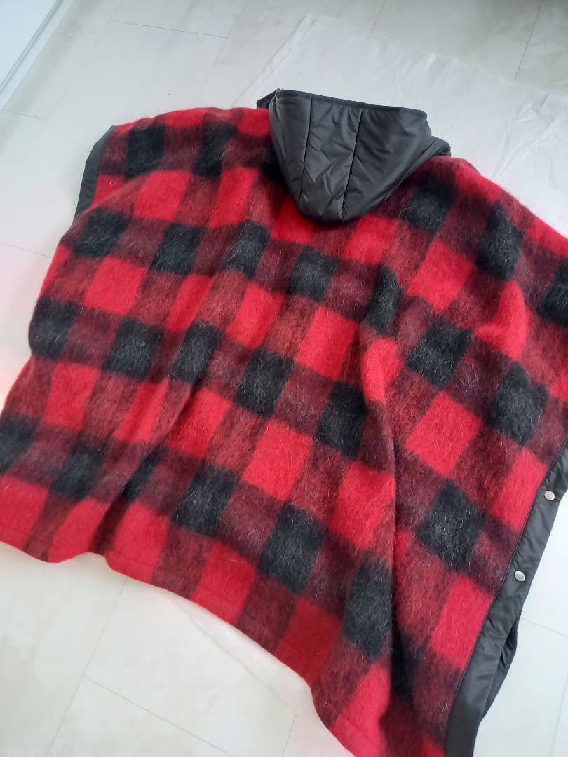 美品　MaxMara チェック柄フード付きポンチョ L