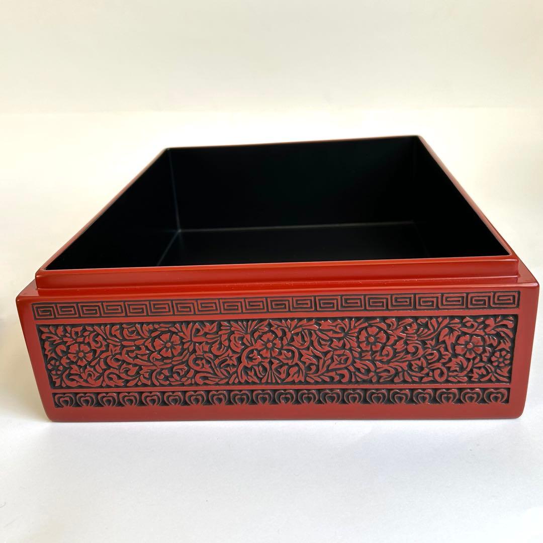 漆器 堆朱 仙台堆朱 文箱 硯箱 小物入れ 手彫り彫刻漆器 レトロ　伝統工芸品