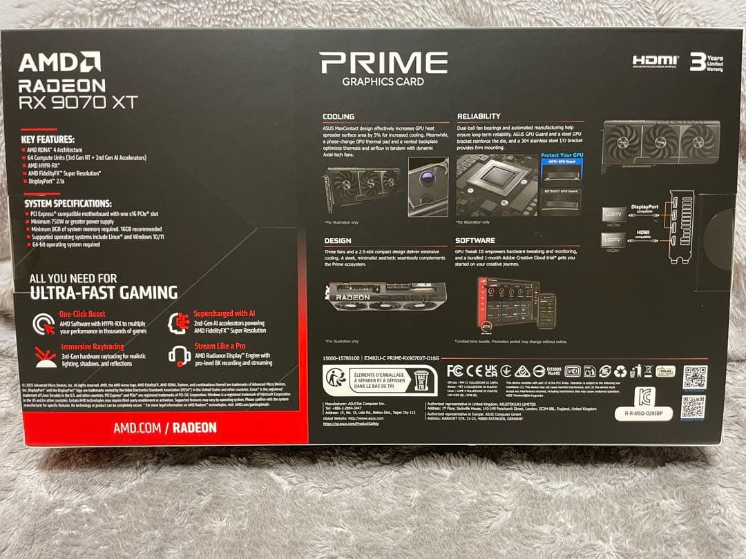 ASUS PRIME Radeon RX 9070 XT 16GB OC 新品