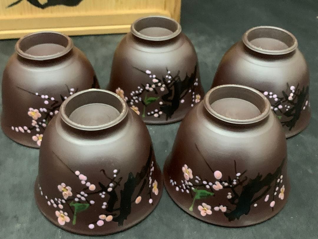 萬古焼 煎茶器　榮峰窯　勇山 作　急須　湯冷　湯呑5客