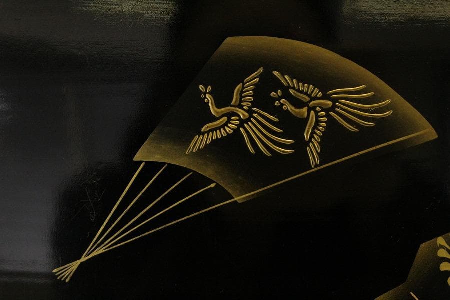 扇蒔絵 四方 廣蓋 煎茶盆 香盆(ZE705)