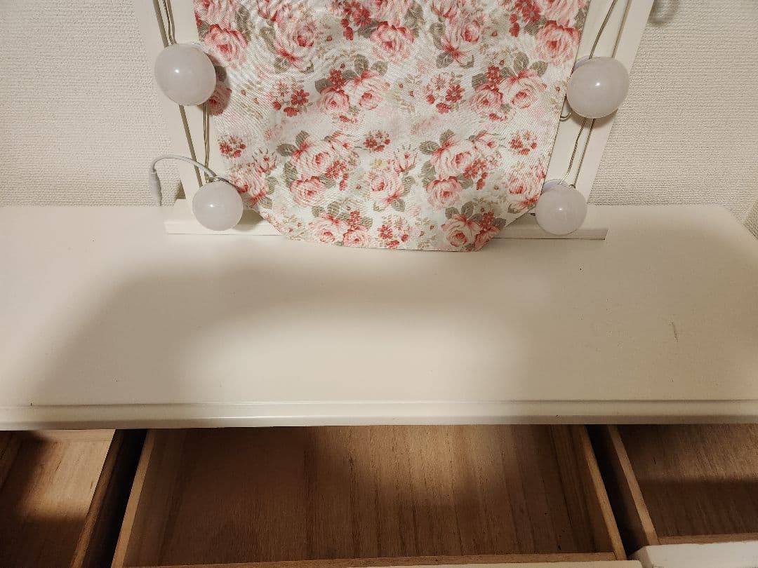 【美品】ネコ脚 ドレッサー 天然木セット 可愛い ホワイト家具 化粧台 スツール