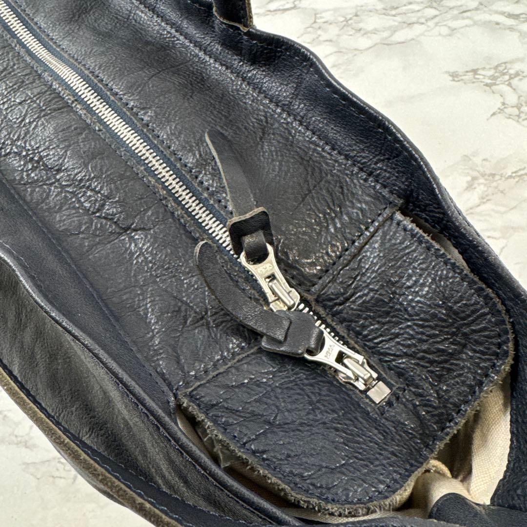 numeri ヌメリ 田村晃輔 本革 レザー 舟形 ショルダー ハンドバッグ 紺