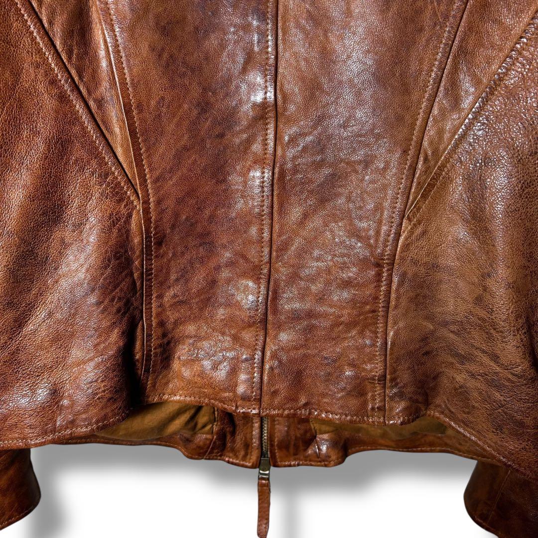 Goa 襟ファー　フード付きラムレザーシングルライダースジャケット　Y2K