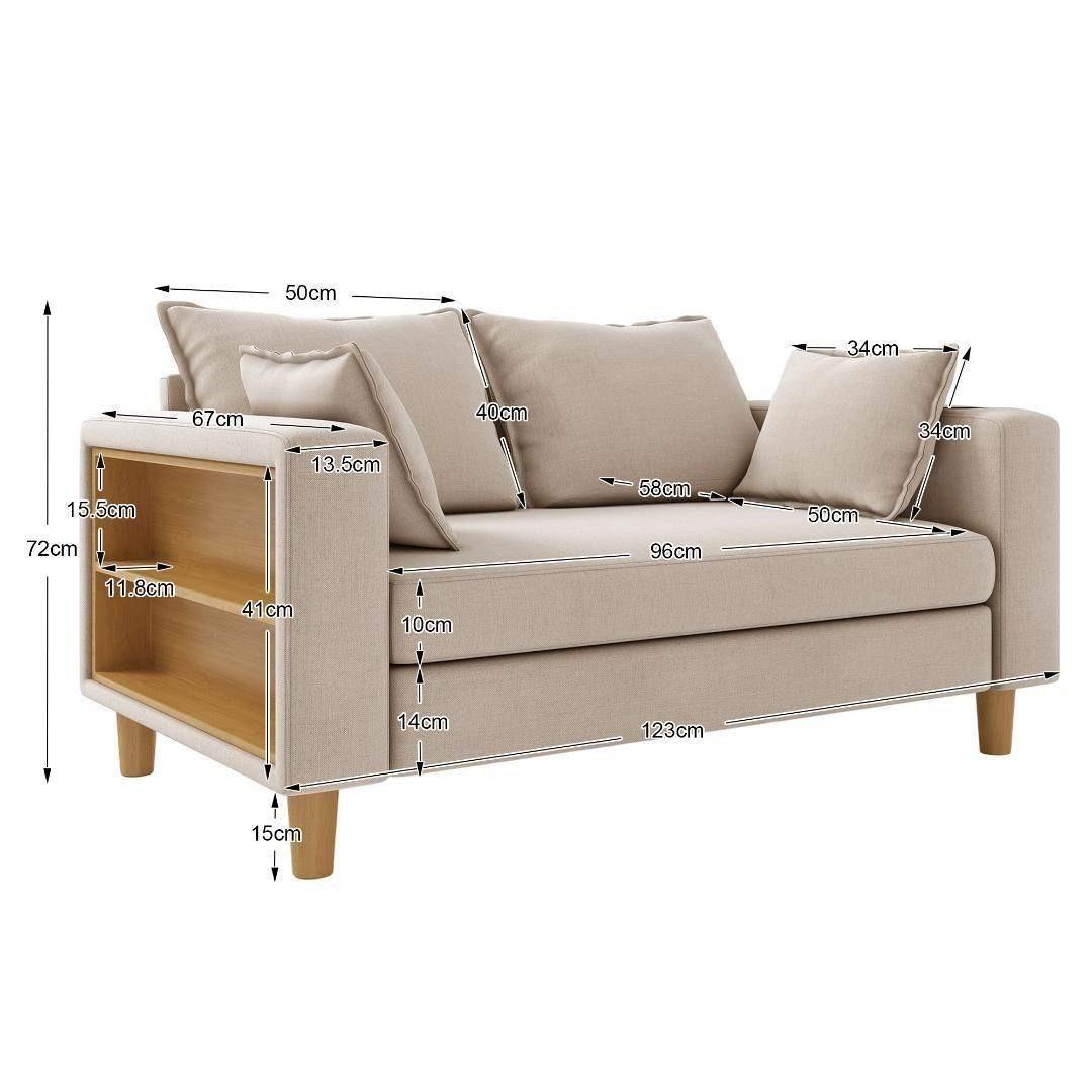 収納ソファー 2人掛け 多機能アームレスト カップホルダー付 幅123cm