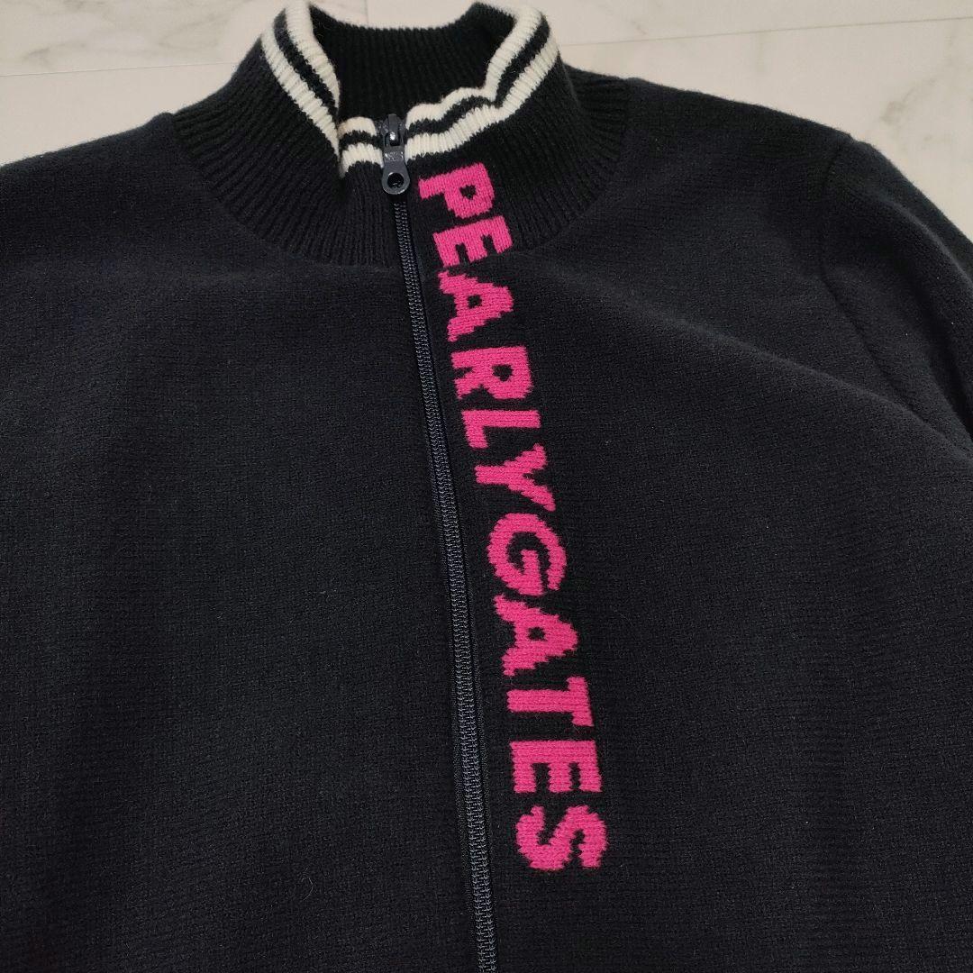 パーリーゲイツ　ジップ　ニットジャケット　裏地付　防風　ボーダー　リブ　ロゴ　1