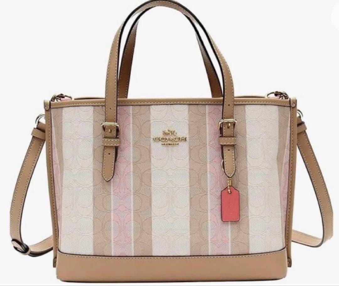 はち coach シグネチャー ジャガード キャンバスストライプバッグ