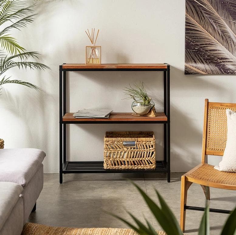 ウッド（天然木無垢材） × アイアン ラック 3段 オープンシェルフ 収納棚