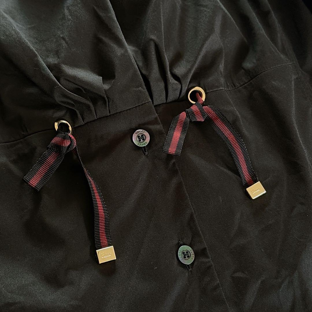 美品✨希少【グッチ】シェリーラインリボン付き長袖シャツ ロゴ刻印ボタン 黒 40