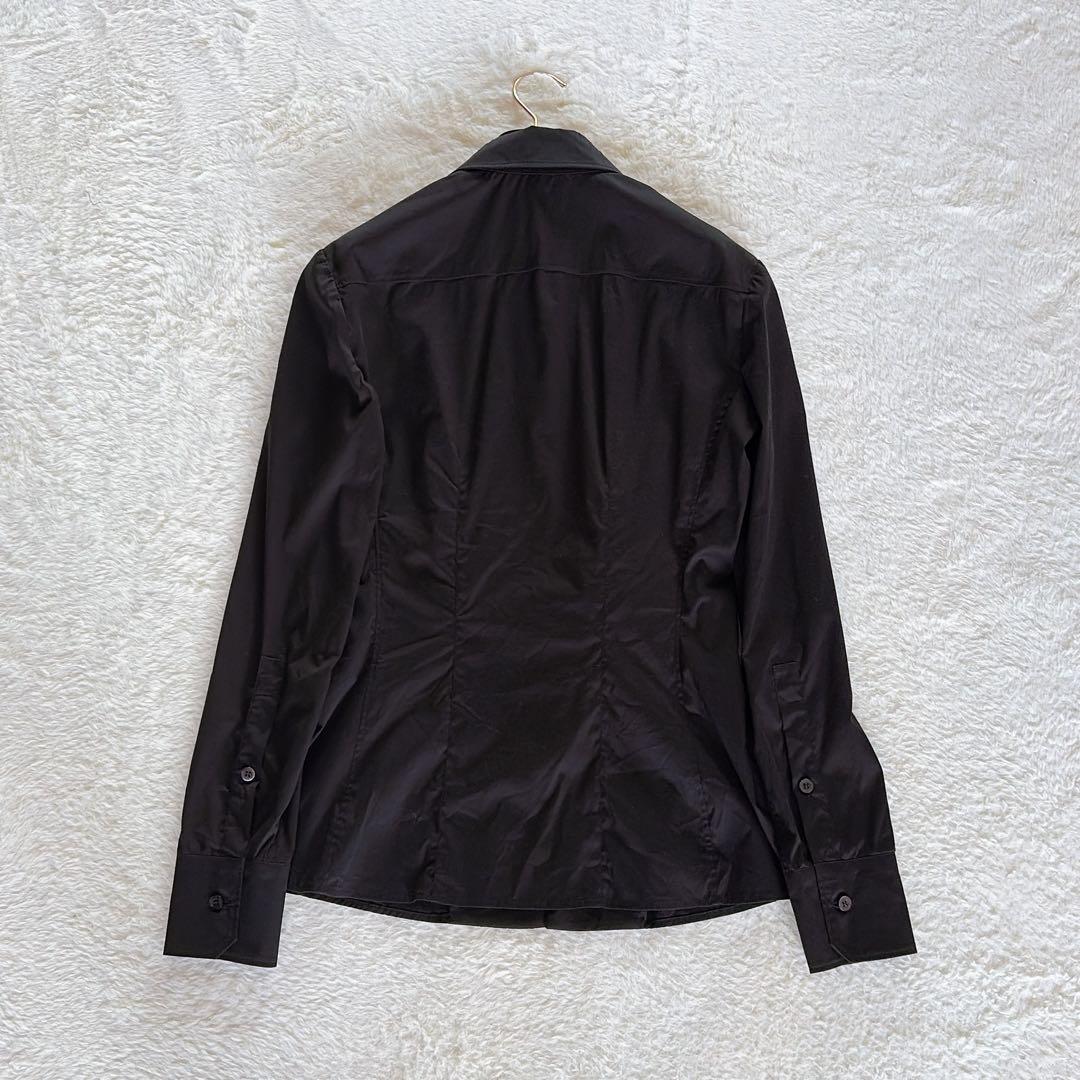 美品✨希少【グッチ】シェリーラインリボン付き長袖シャツ ロゴ刻印ボタン 黒 40