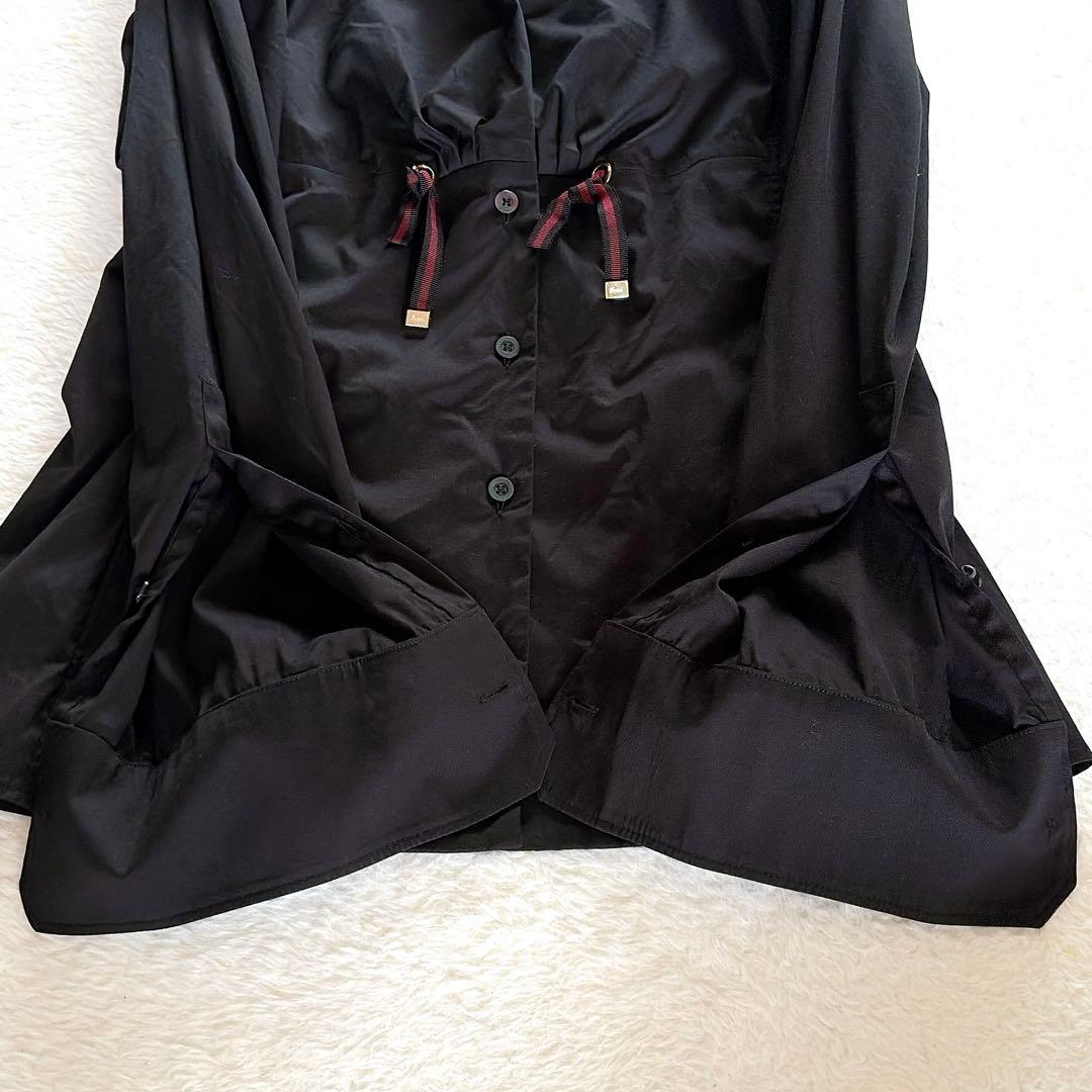 美品✨希少【グッチ】シェリーラインリボン付き長袖シャツ ロゴ刻印ボタン 黒 40