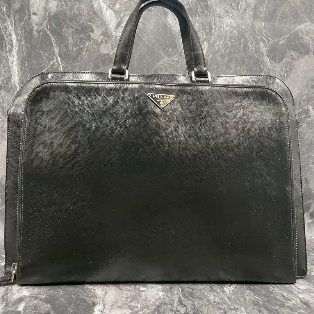 【良品】PRADA プラダ　ブリーフケース　サフィアーノレザー　ブラック　メンズ